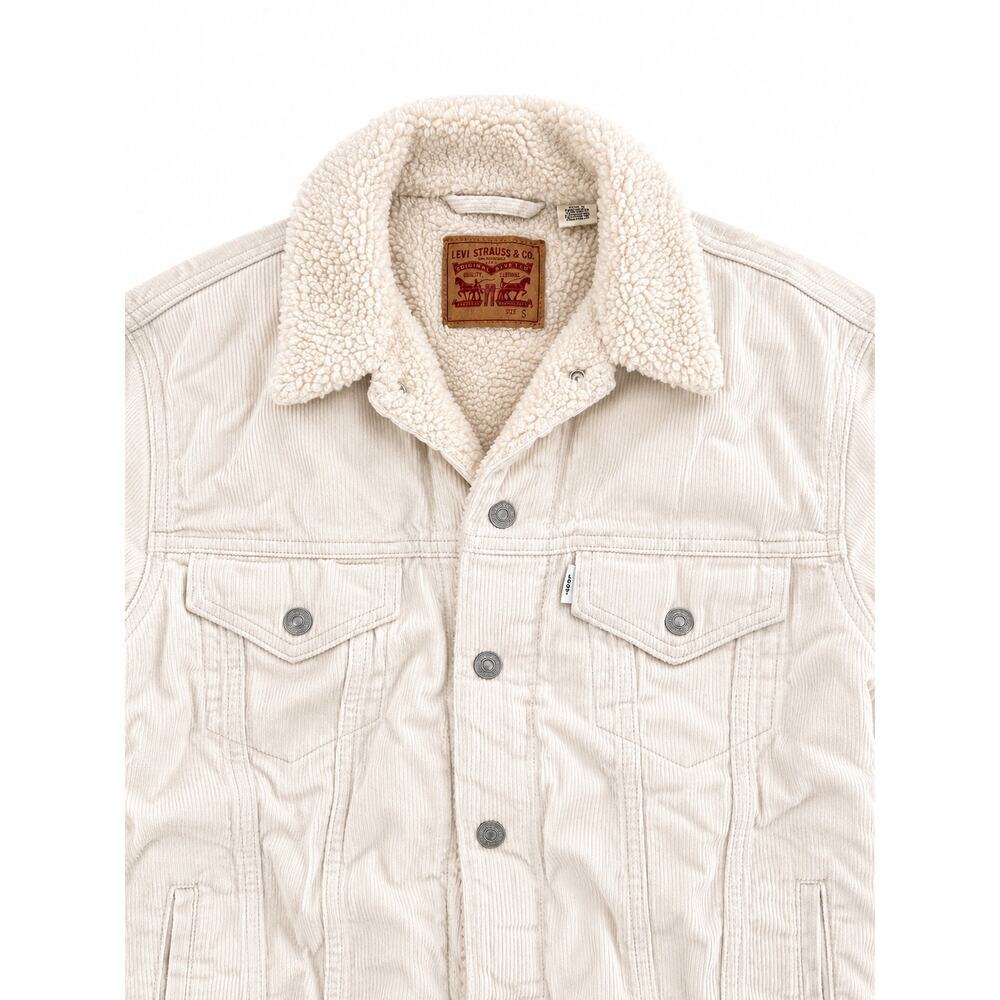Levi’s Sherpa Collar Corduroy Trucker Jacket Cream Ivory Size Small - Picture 3 of 3
